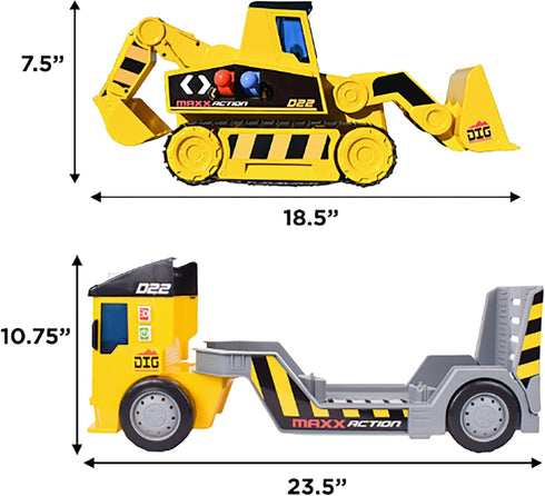 2-N-1 Sunny Days Entertainment Maxx Action Mega Mover Construction Truck and Trailer with Lights, Sounds and Motorized