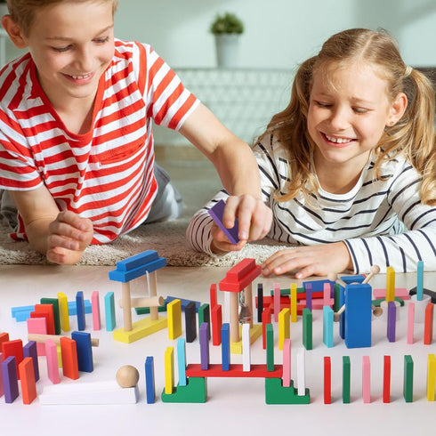 1000 PCS Dominoes Set with Extra 11 Add-on Blocks, 10 Colors Racing Tile Games Educational Toy for Kids Birthday Party