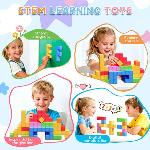 Minoskia 100pcs 3 4 5 6 4-8 Magnetic Blocks, Gifts for Year Old, Magnet Building Blocks for Toddlers, Preschool STEM