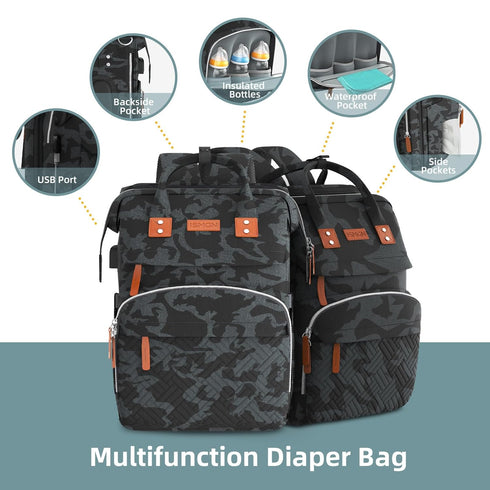 Backpack ISMGN Diaper Bag with Changing Station, Large Diaper Bag, Multifunctional Diaper Bag, Baby Bag, Camo
