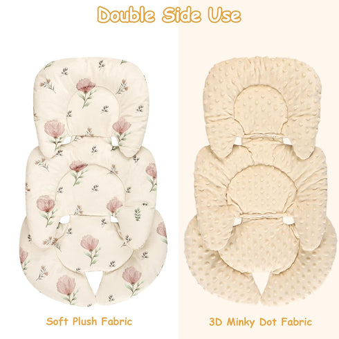 2 Infant Car Seat Insert with Strap Pads, Super Soft Carseat Head and Body Support for Baby Boys and Girls, Reversible