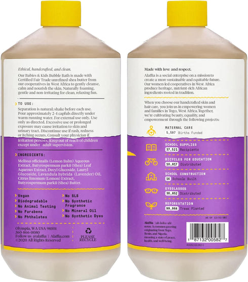 Alaffia Babies and Kids Bubble Bath, Gentle Baby Essentials for Delicate Skin, Cleansing & Calming Bubbles, Plant Based Formula, Vegan, Lemon Lavender, 32 Fl Oz