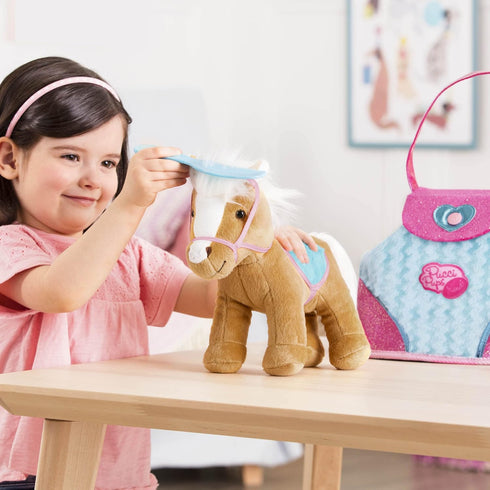 by Battat Beige Horse with Blue Stripes, 10 inches, Pink Pony Bag (ST8274Z)