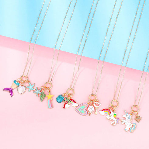 Hicarer 6 Pieces Unicorn Necklaces and Mermaid Necklace, Cute Rainbow Heart Crown for Christmas Party Favors