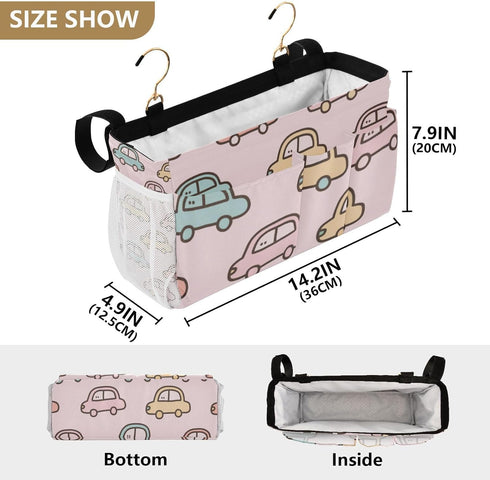 SyXIOP Pink Cartoon Car Bedside Hanging Storage Basket Table Cabinet Storage Organizer for Bunk Hospital Beds Dorm