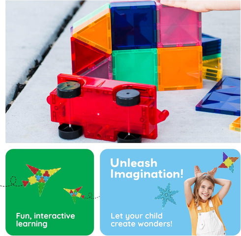 2 Set 3+ PicassoTiles Piece Car Truck Construction Kit Toy Vehicle for Magnetic Blocks Building Tile Sensory Magnet