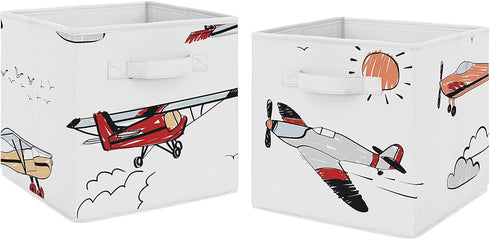 Sweet Jojo Designs Vintage Airplane Foldable Fabric Storage Cube Bins Boxes Organizer