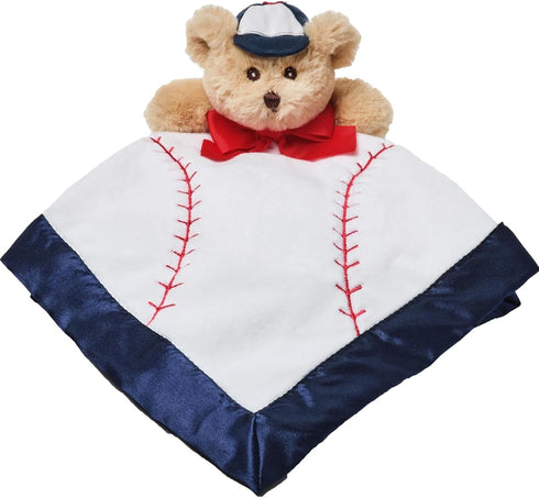 Bearington Collection Lil’ Slugger Snuggler Plush Baseball Lovey, 15 in Plush & Satin Security Blanket