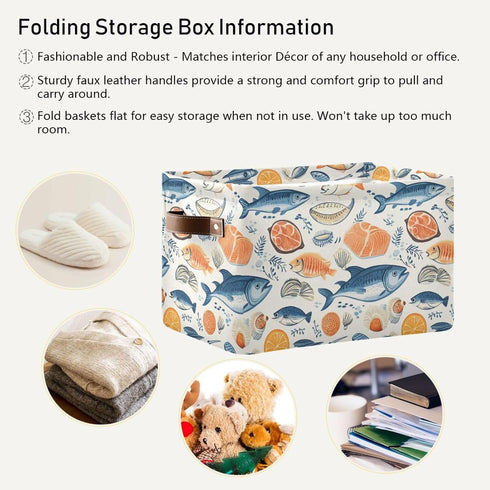 CWUPZAY 1 Pack Salmon Tuna Storage Basket Canvas Fabric Collapsible Storage Bins Box Organizer Waterproof for Home