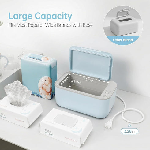 Adjustable Temperature Wipe Warmer for Babies and Adults - Large Capacity in Blue