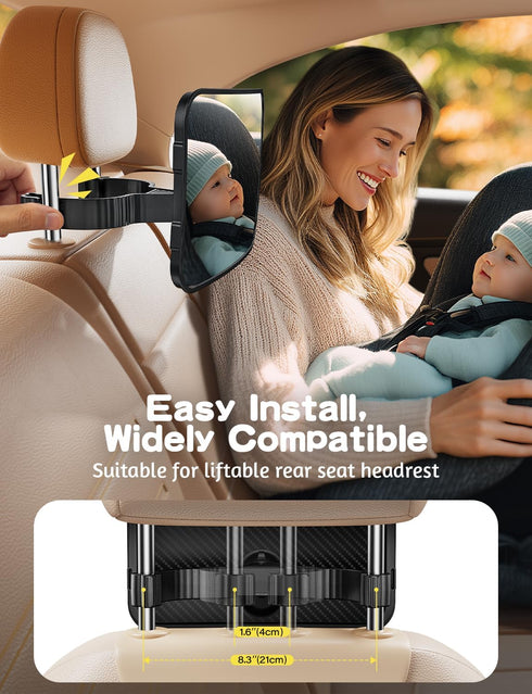 360 TAZENI Baby Car Mirror Hook Design Ultra Stable Car Seat Mirror for Baby Rear Facing Secure and Shatterproof