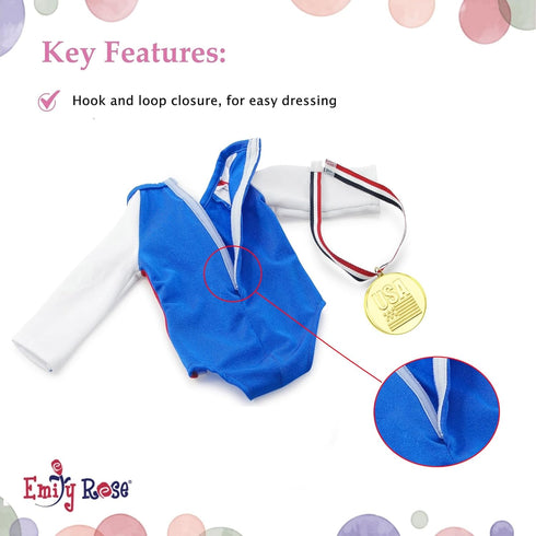 Emily Rose 18 Inch Doll Clothes Gymnastics Outfit & Accessories - Compatible with American Girl Dolls