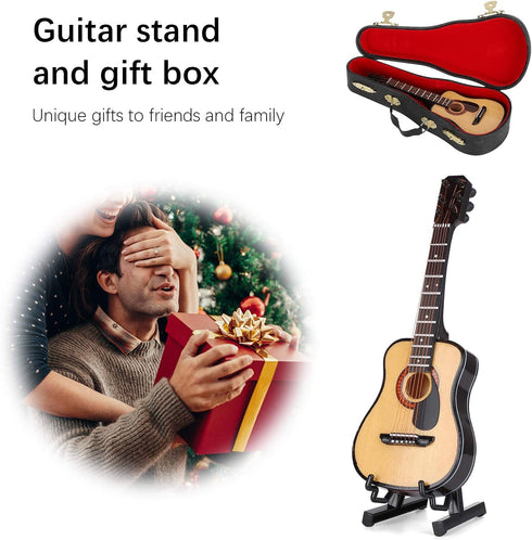 Wooden Miniature Guitar with Stand and Case, 5.9in Black Mini Guitar Model for Home Decor
