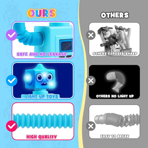 Robot Fidget Toys for Kids: 4 Pack LED Robotic Pop Tubes, Sensory Toy for Ages 2-8, Christmas Birthday Gifts