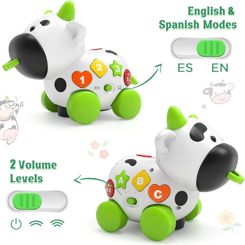1+ 6-12-18 1 1-2, 1st Talkfun Musical Cow Toys for Year Old Boy Girl, Bilingual Baby Toy Month, One Year Old Boy Toys