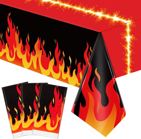 Tegeme Fire Tablecloths Firefighter Party Supplies, Flame Plastic Table Covers Rectangle Tablecloths for School Picnic
