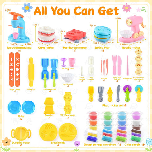 5-in-1 Sets 3+ Set 24 Set Color Dough for Kids Ages DIY Food Maker Toys with Dough, Arts and Crafts Kit for Pretend