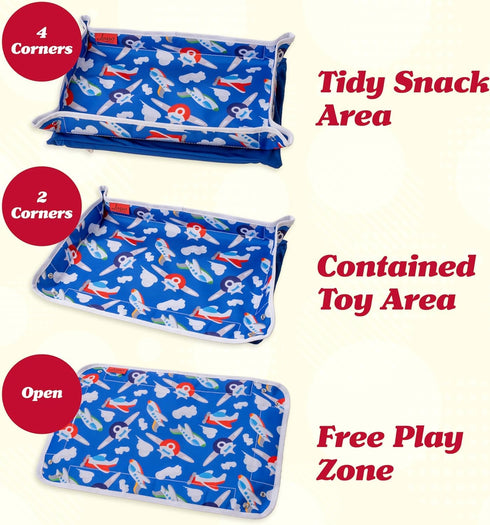 Lusso Gear Kids Airplane Tray Table Cover - Storage Pockets for Toddler Toys & Snacks - Kids Travel Essentials