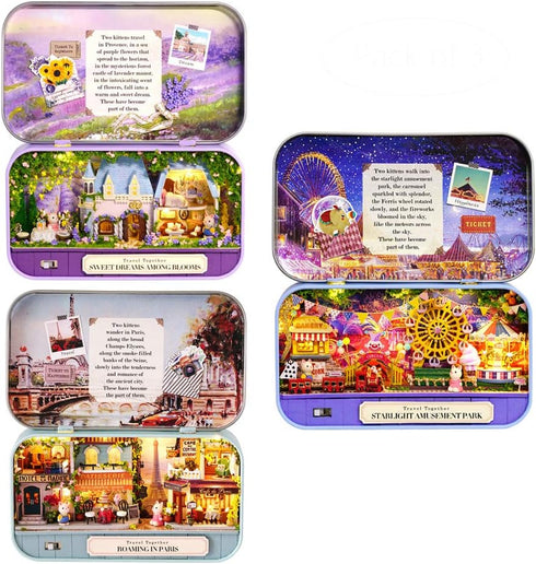 MAGQOO 3D Wooden Dollhouse Miniature DIY Kit with Furniture, 1:24 Box Theater Kit (Pack of 3)