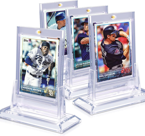 4Pcs Magnetic Card Holders for Trading Card, Baseball Card Protectors with 4 Stands, 35pt Acrylic Hard Card Sleeves for