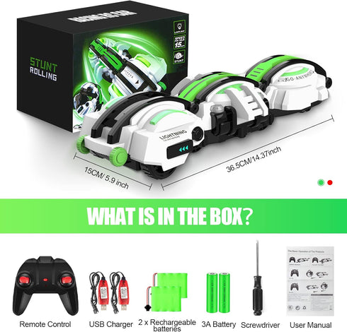 BAZADER RC Cars with LED Lights - Remote Control Car Snake 360° Roll Toys for Kids Age 7+