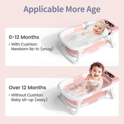 (0-18 Collapsible Baby Bathtub for Newborn to Toddler Months) - Foldable Baby Bath Tub with Soft Towel, Newborn& Infant