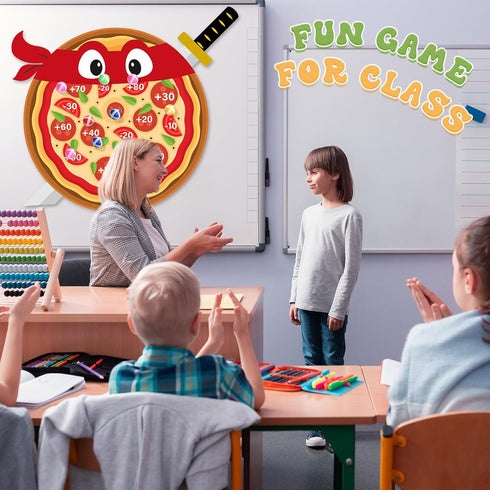 Pizza Party Game Turtle Party Favors, 24 x 22 Pizza Dart Board with 18 Sticky Balls for Birthday Supplies