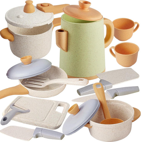 HYAKIDS Play Kitchen Pots and Pans Set for Kids, Pretend Role Play