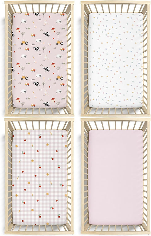 4 Pack 28x52 Little Grape Land Toddler Sheets Baby Crib Sheets Fitted for Boys Girls, Standard Size Crib Mattress