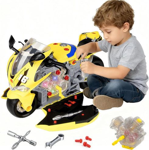 JoySpark Toys Take Apart Motorcycle Toys Kids Mechanic Repair Set for Toddlers 3-5, Interactive