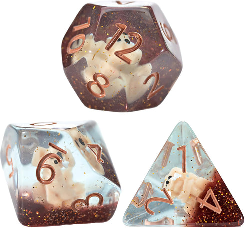 Gate Keeper Games and Dice: Inclusion Puppy Dice - 7pc RPG Set, Tan Puppy in Clear Resin