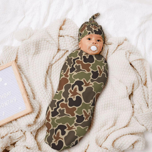 Osvbs Set, Camo Hunting Baby Stuff Newborn Swaddle Blanket with Beanie Soft and Stretchy Baby Blanket Swaddle Sack