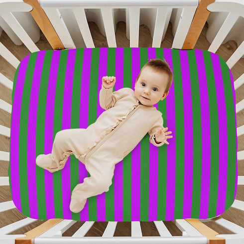 Pigsaly 27x39 Inch Crib Sheets Forest Green Purple Stripe Baby Sheet for Standard Crib Mattress Boys Girls Toddler Bed