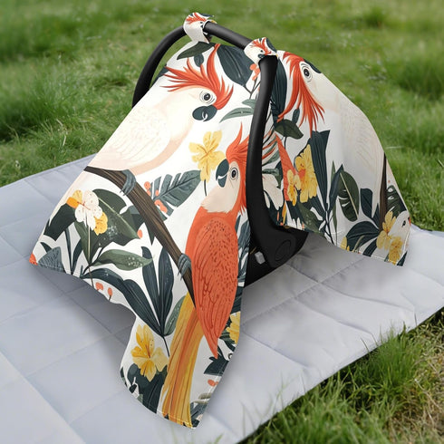 Dalzium Hawaiian Cockatoo Car Seat Cover Baby, Carseat Canopy Cover for Girl Boy, Breathable Baby Carrier Cover