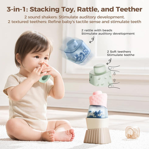 1-39 2 6-12 1 6 Set evoceler Stacking Toys for Toddlers Stacking Blocks with Rattles & Teethers, Soft Balance Learning