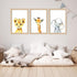 YWJKWLGS Set 3, 11x16 Inch Safari Nursery Wall Art of Natural Wood Framed Watercolor Animal Print, Giraffe Lion