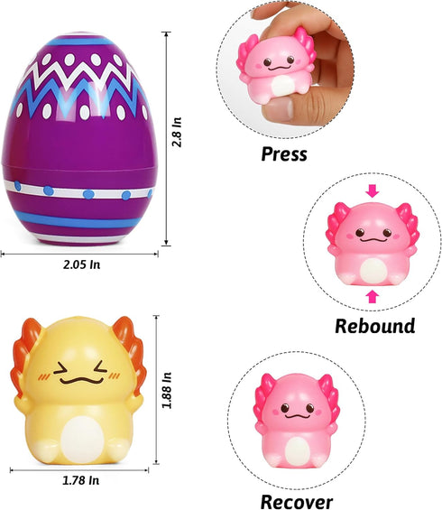 24 Pack Squishy Toys Prefilled in Easter Eggs for Kids - Axolotl Stress Relief Fidget Toys, Easter Basket Stuffers
