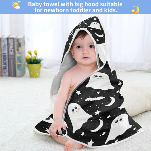 YETTASBIN 30 30 Inch Halloween Ghost Baby Towel, Ultra Soft Absorbent Cotton Baby Hooded Bath Towel for Newborn Baby