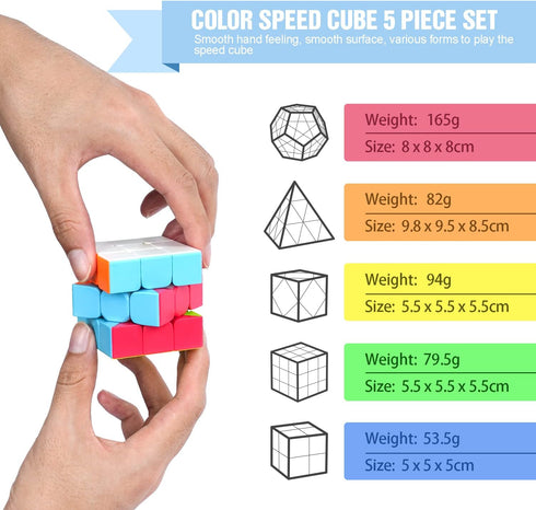 STEAM Life Speed Cube Set, 5 Pack Magic Cube Bundle for Kids & Adults, Includes 3x3, 2x2, Pyramid, Megaminx