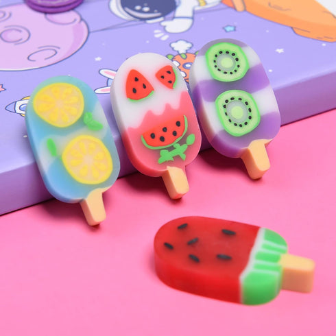 DOMG 16Pcs Ice Cream Erasers for Kids, Cute Fruit Shaped Fun Food Erasers for Classroom Rewards and Party Favors
