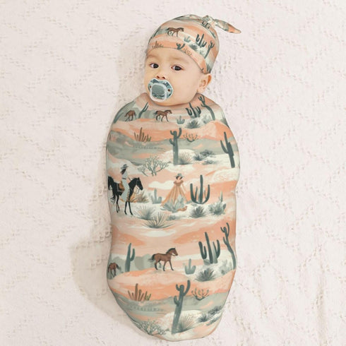 Sets Western Cowgirls and Desert Newborn Swaddle Blankets Hat Soft Baby Receiving Blanket Swaddle Sack for Baby Shower