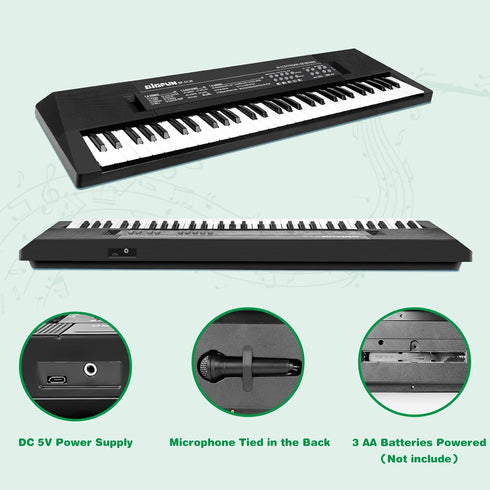 M SANMERSEN Kids Music Piano Keyboard, 61 Keys with Microphone, Portable Teaching Toy for Ages 3-12, Black