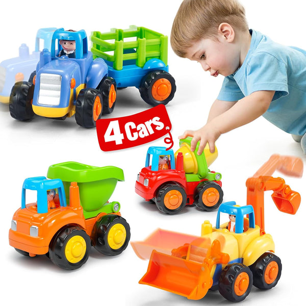 HOLA Toys for 1 Year Old Boy Birthday Gift - 4 PCS Toy Trucks, 4WD Friction Power Car Toys for 2 Year Old Boy