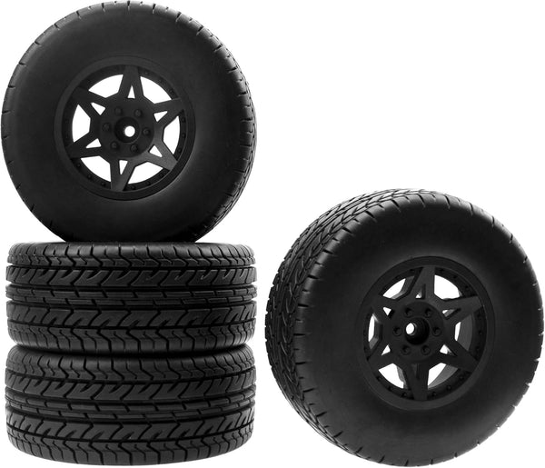 4-Pack RC Short Course Truck Wheels & Tires with Foam Inserts, Compatible with Losi Tenacity Traxxas Slash Arrma HPI