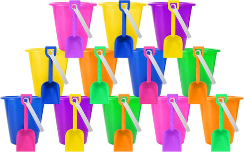 4E's Novelty 12 Sets 5.5" Sand Buckets and Shovels for Kids - Small Beach Toys for Summer Outdoor Fun, Party Favors
