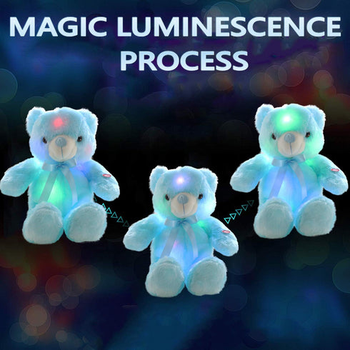LED Teddy Bears Stuffed Animals, 18 Inch Cute Glow Bear Plush Toys, Colorful Light Up Doll Gifts for Kids, Baby, Blue