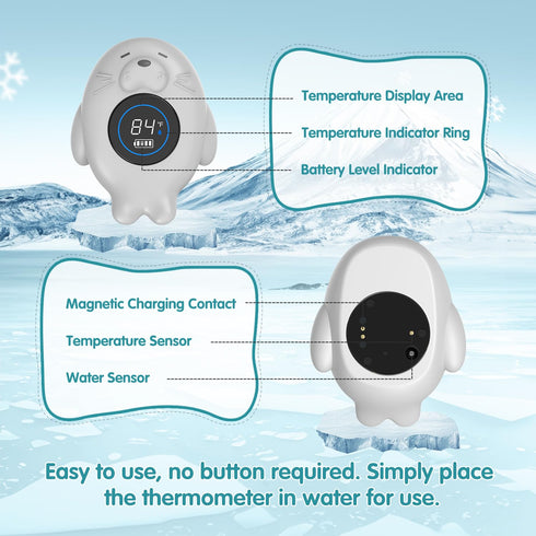Rechargeable Bath Thermometer for Baby Safety - Floating Shower Temperature Toy for Tub, Pregnancy, Infant, Kids