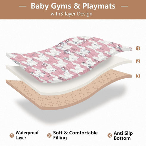 EtherSpher Cozy foldablummy 50'' 50''alfombras Classical Peach White Houndstooth Large Non-Slip Baby Floor Play mat