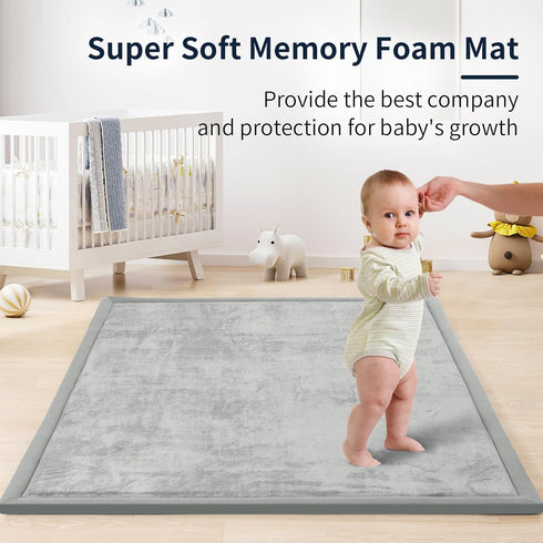 ACOMOPACK 1.3" 50x50 Kids,Infants,Toddlers,Tummy Baby Play Mat for Floor Thick Memory Foam Soft Velvet Playpen Mat