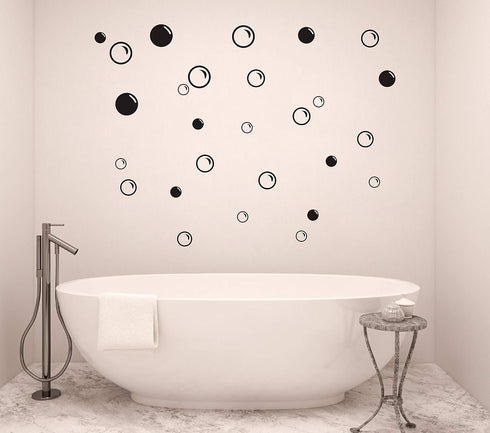 90 Large Soap Bubbles Wall Decals, Vinyl Stickers for Bathroom, Bedroom, Nursery Decor (Black)